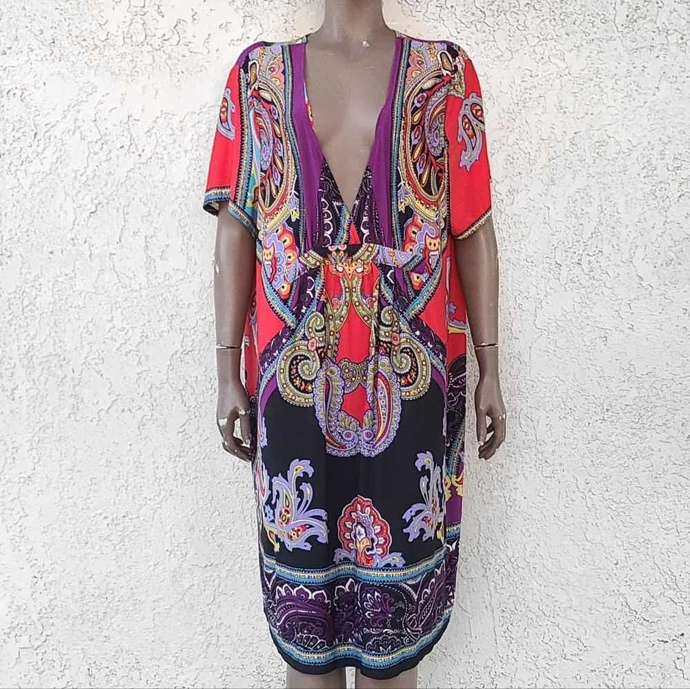 Plunging Neckline Printed Dress